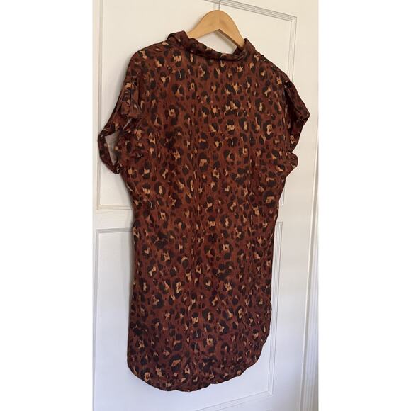 Sezane Will Linen Mini Dress Brown Leopard Print Sz Fr 36 US 4 XS Small - Picture 2 of 8